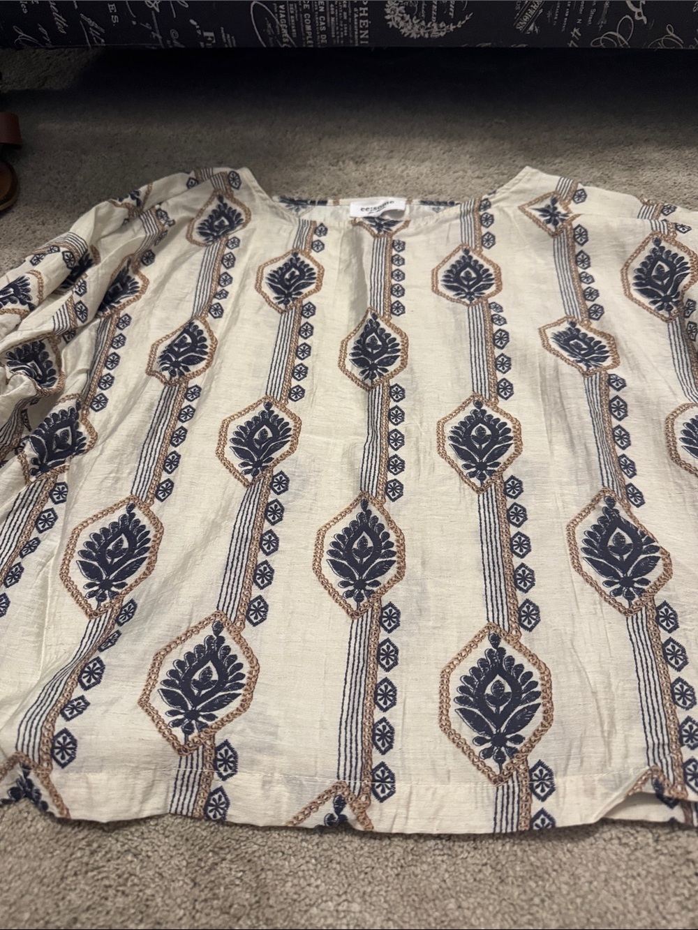 eesome Cream Tunic with Navy and Brown Print - Picture 2 of 5